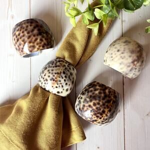 Tiger Cowrie Shell Napkin Rings Set of 4 Seashell Costal Beach Natural Nautical